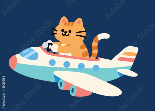 Cat Riding an Airplane Illustrator Artwork Creative Design Template 