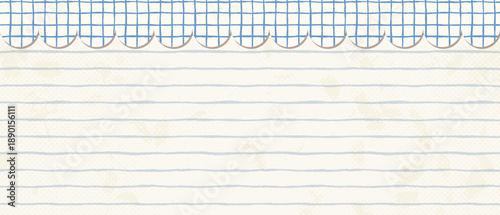 Vector lined paper and scalloped trim background, ruled notebook texture with cute checked edge for banners and school designs