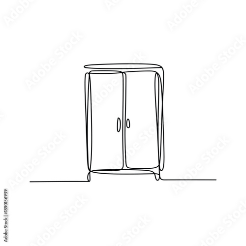 Simple line drawing of a twodoor cabinet with handles