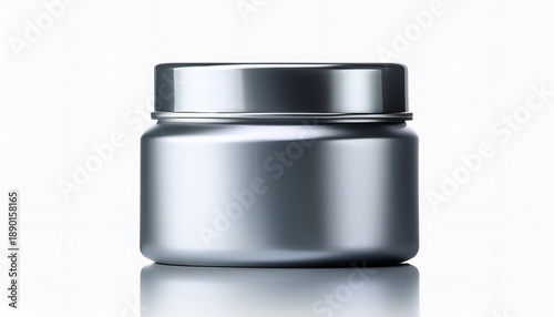 A Metallic Silver Jar With A Lid Perfect For Product Packaging