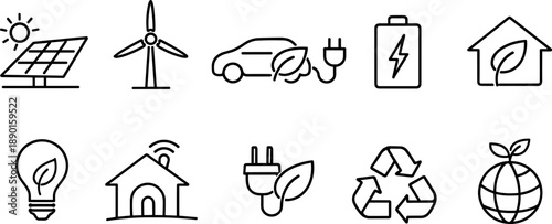 Collection of eco-friendly energy and sustainability icons for a greener future