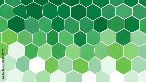A modern abstract background featuring a seamless pattern of interconnected hexagons in a gradient of fresh green shades creating a vibrant and clean visual texture with a sense of growth and flow