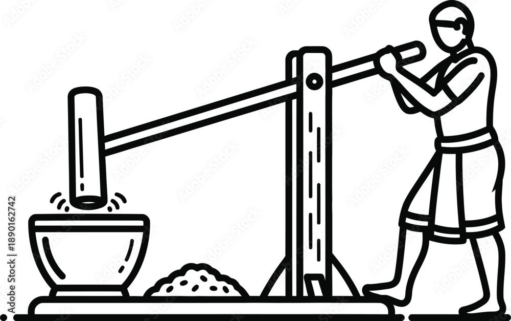 Obraz premium Man grinding grain