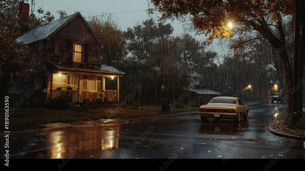 Fototapeta premium Rainy evening street scene