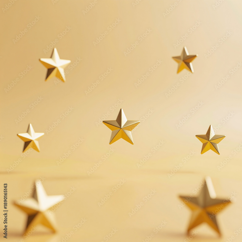 Fototapeta premium Geometric gold stars on a yellow gradient background illustration