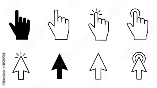 Iconic Hand and Arrow Illustrations in Minimalist Style Conveying Energetic Mood