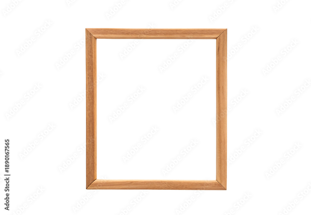 Obraz premium Empty natural wood picture frame with simple rectangular design, isolated on a transparent background