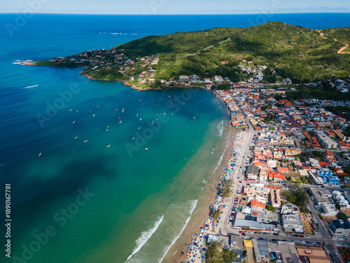 Aerial View of Garopaba Beach and Coastal Town in Santa Catarina, Brazil