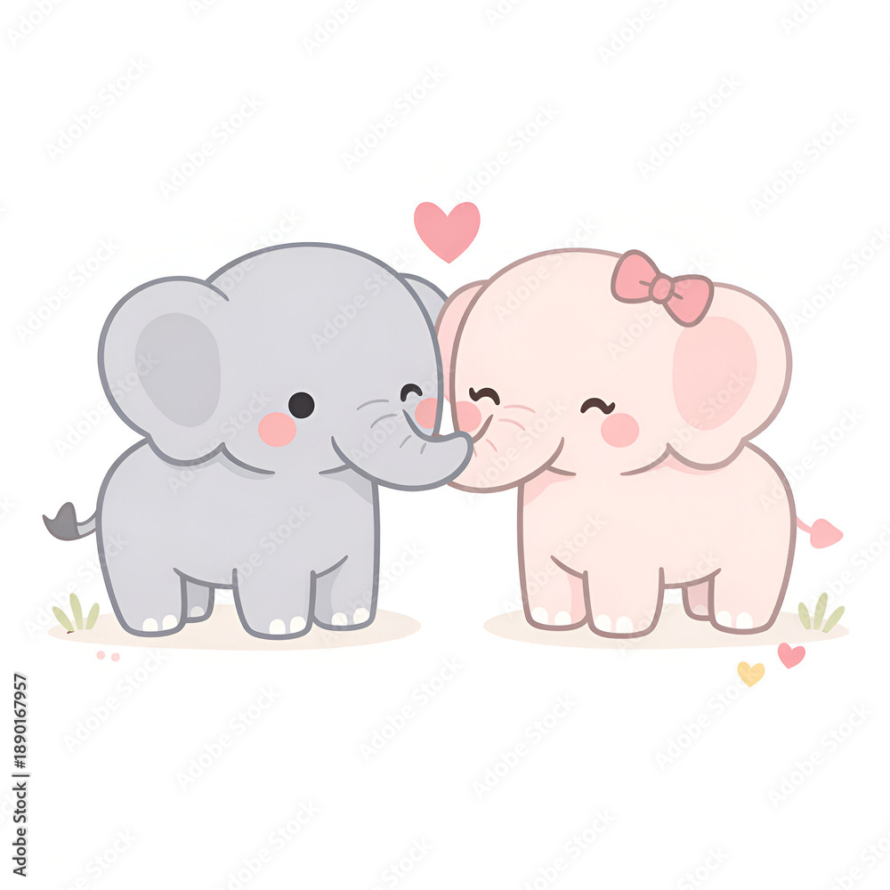 Fototapeta premium pink elephant with boy friend elephant, Generative AI