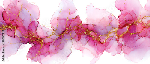 Alcohol ink art wispy fluid texture pink and gold abstract wave flowing marble pattern modern background elegant streak delicate cloud