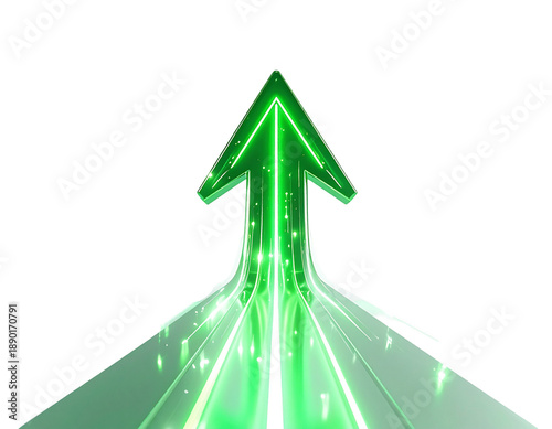 Vibrant green arrow streaks upwards against a dark background
