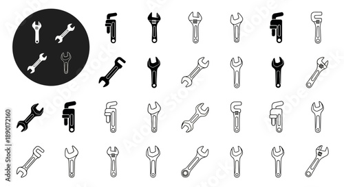 Illustrative array of wrenches in varying styles and shapes perfect for engineering contexts