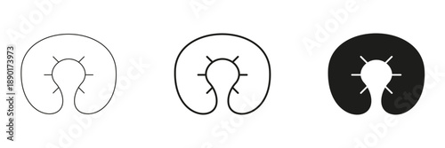 Travel Neck Pillow for Sleep and Comfort During Airplane Journey Featuring U-Shape Cushion With Support Line and Solid Icon Set. Editable Stroke. Isolated Vector Illustration