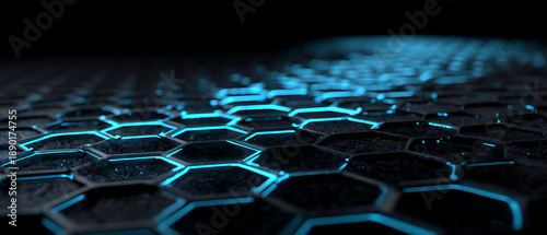 Futuristic hexagon grid glowing background pattern texture technology concept abstract surface cyber design neon blue light modern night scene
