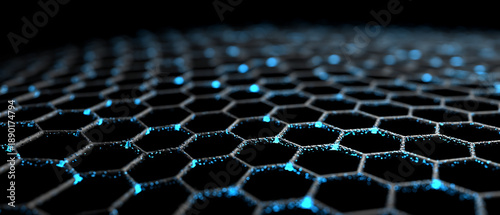 Futuristic hexagon pattern background glowing blue grid abstract digital surface energy texture technology concept depth science visualization