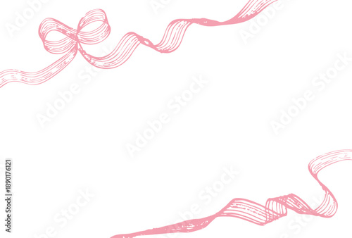 手描きレーキタッチの斜めリボンフレーム　ピンク　Adobe Illustrator Artwork