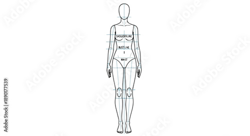 Female Fashion Croquis Template with Body Measurement Guidelines