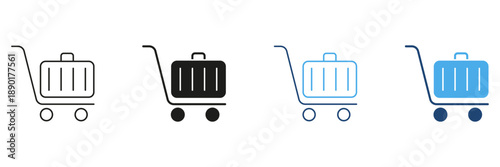 Luggage Trolley Icon Set. Travel And Airport Baggage Handling Symbol Collection. Suitcase Transportation And Logistics Representation. Isolated Vector Illustration