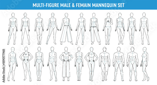 Outline Vector Mannequin Set for Fashion Design Templates