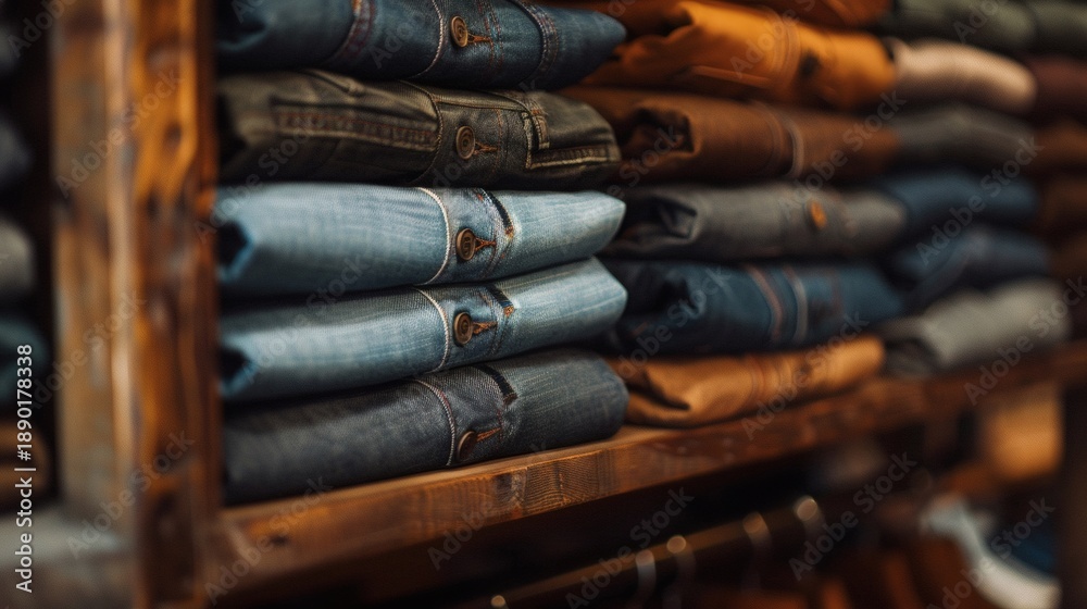 Fototapeta premium In the wardrobe, several pairs of shorts are neatly folded