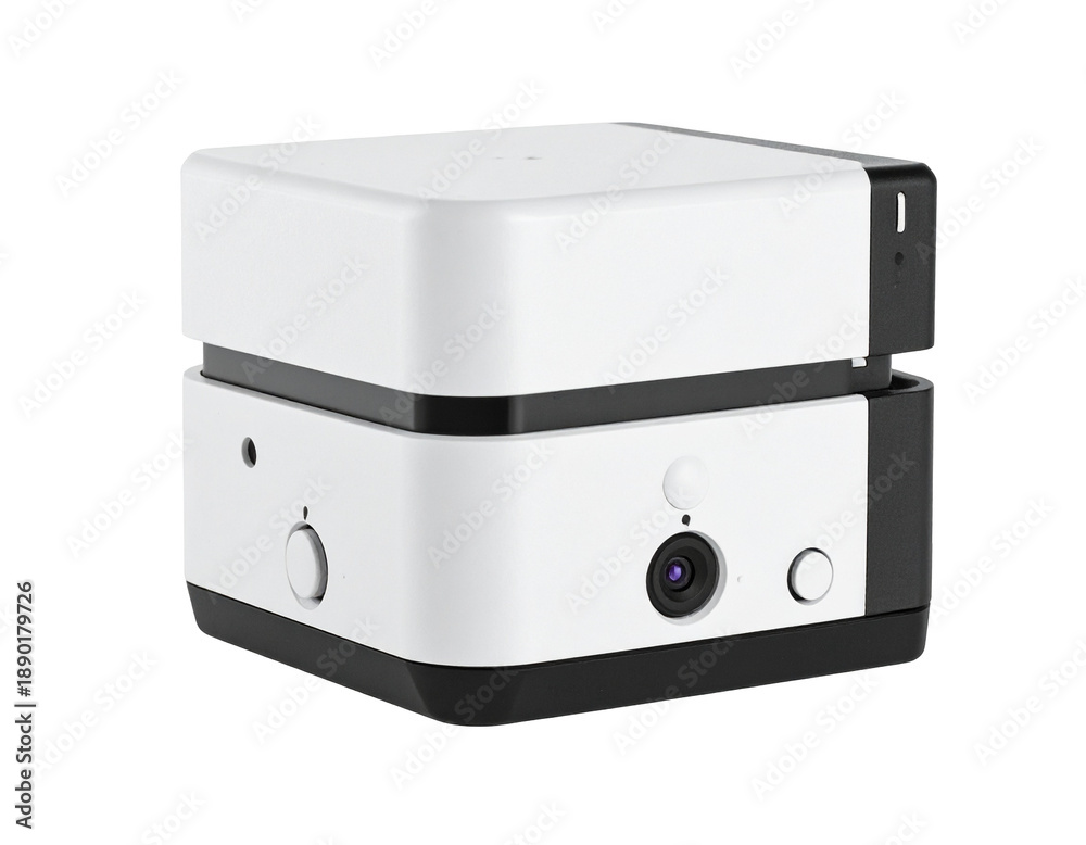 Fototapeta premium Compact, dual-layer electronic device with camera, buttons, and lens