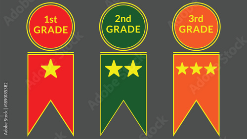 Grade Ranking Badge Vector Set with Star Ratings for Evaluation and Achievement Levels