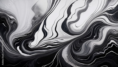 Abstract Black And White Liquid Art Background On Paper Marble Effect Banner With Organic Flowing Lines Creative Fluid Painting For Design