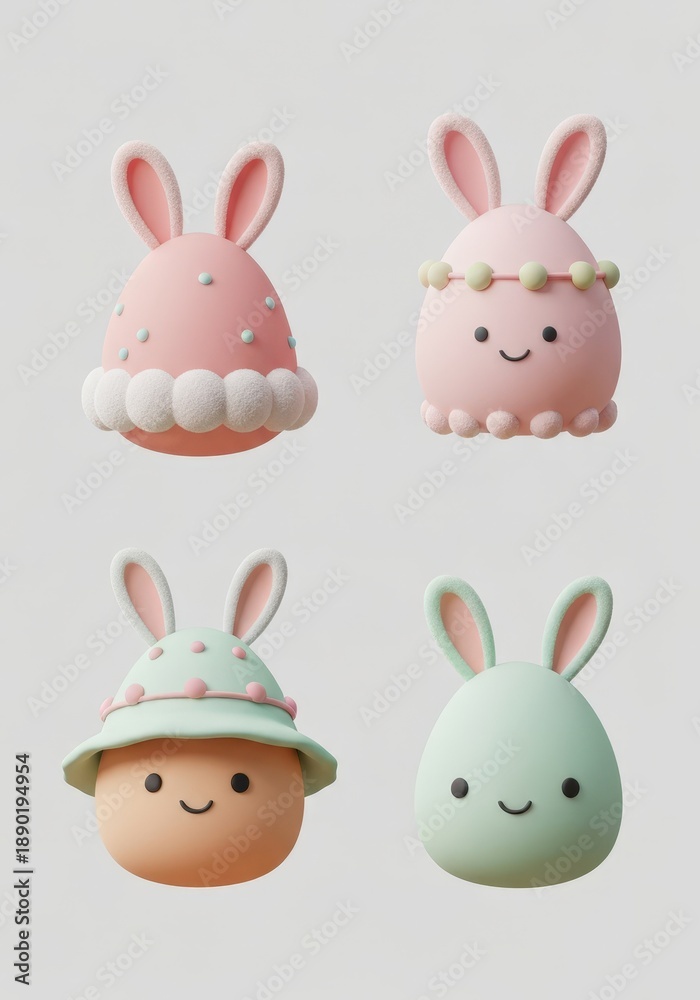 Obraz premium Cute Bunny Easter Eggs with Happy Faces and Playful Designs