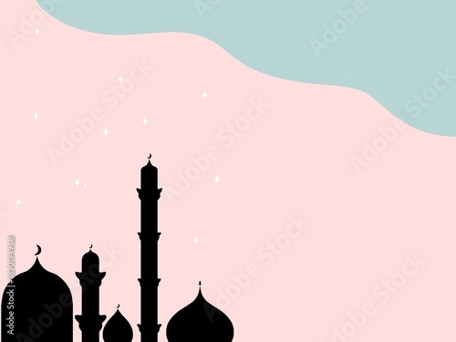 illustration of mosque, background abstract ,Ramadan nd eid fitr Mubarak, background pink and blue pastel color