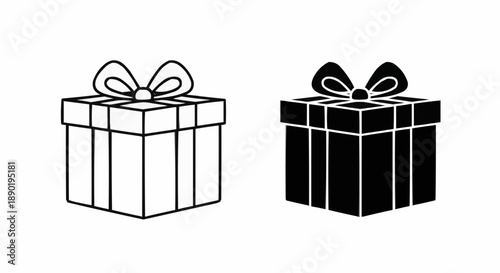 Black and white gift boxes with bows isolated on white background simple