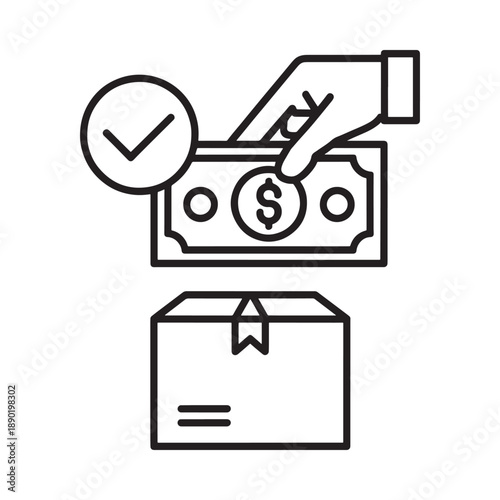 Canvas Print Line drawing depicts a hand inserting money into a donation box