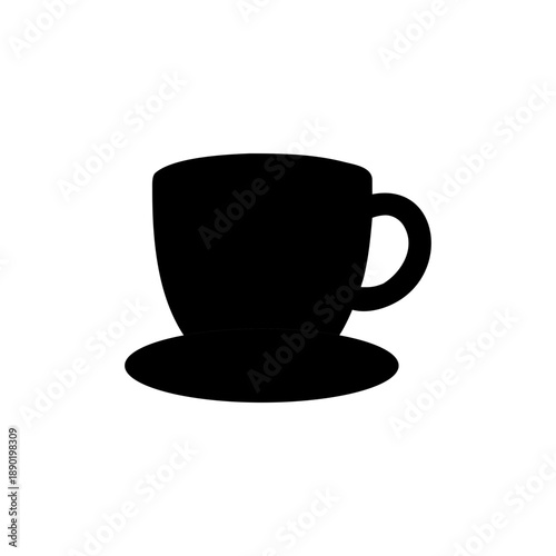 Minimal black tea cup and saucer icon for cafe kitchen and beverage use On white Background Vector illustration
