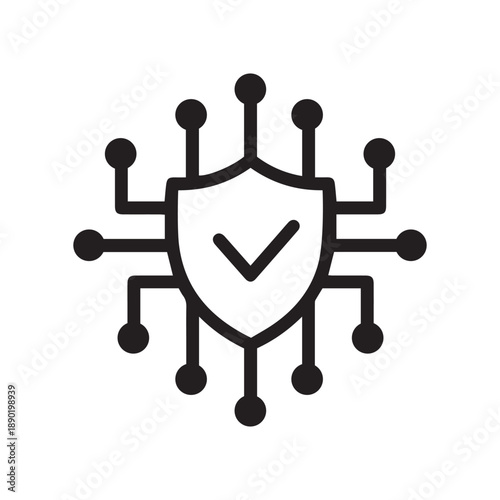 Shield with circuits, linear style icon. cybersecurity or data protection. Editable stroke width.
