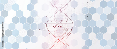 Futuristic molecule helix spiral, DNA strands, connected neural web