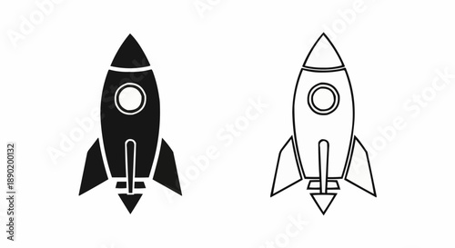 Black and white rocket icons with bold outlines and minimalist design
