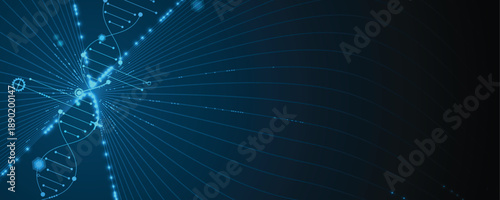 Futuristic molecule helix spiral, DNA strands, connected neural web