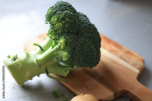 broccoli on a wooden board