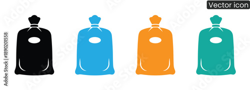 Set of colorful garbage bag icons representing waste management and recycling