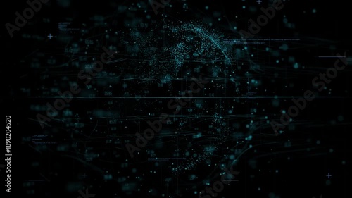 Futuristic data visualization with glowing blue lines and dots on dark background