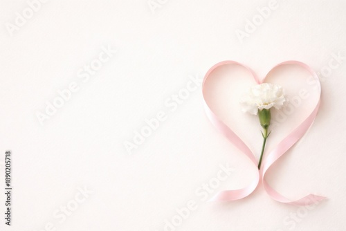 Delicate heart shape with a flower and ribbon on a soft background.