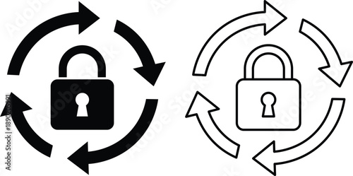 Black and white padlock with circular arrows indicating process security protection