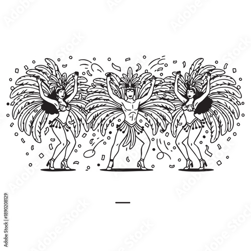 Rio Carnival Dance Black and White Vector
