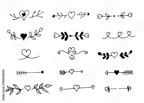 Hand Drawn Arrows and Hearts SVG Pack – Decorative Elements, Doodles, Dividers, Love, Calligraphy, Design, Love Frame, icon pack, isolated on white, design elements