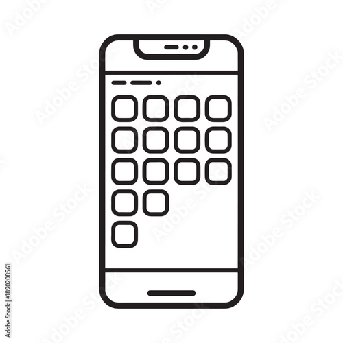 Simple black and white line drawing of a smartphone with a keypad display
