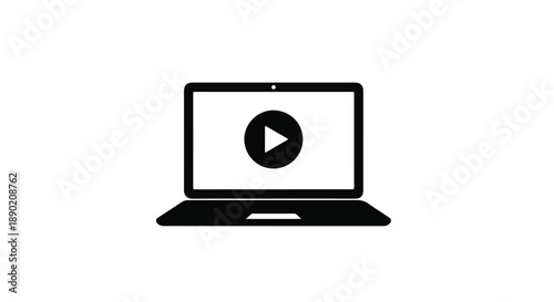Laptop Screen with Play Button Icon for Digital Media Streaming and Online Content Access