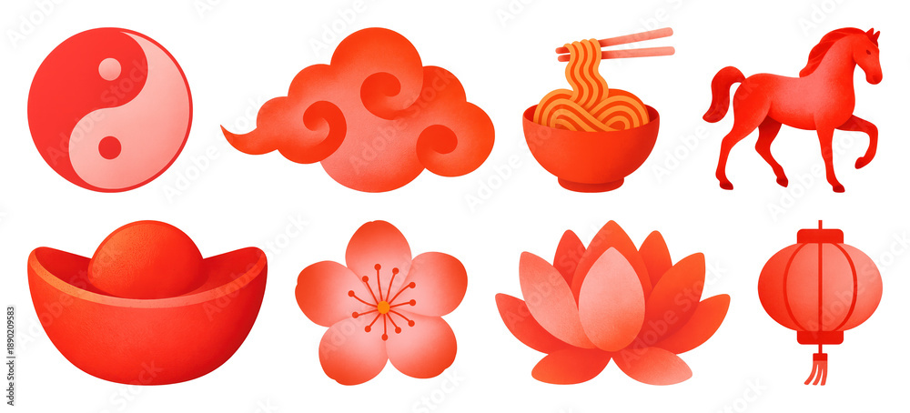 Fototapeta premium PNG Red Chinese cultural symbols illustration, transparent background