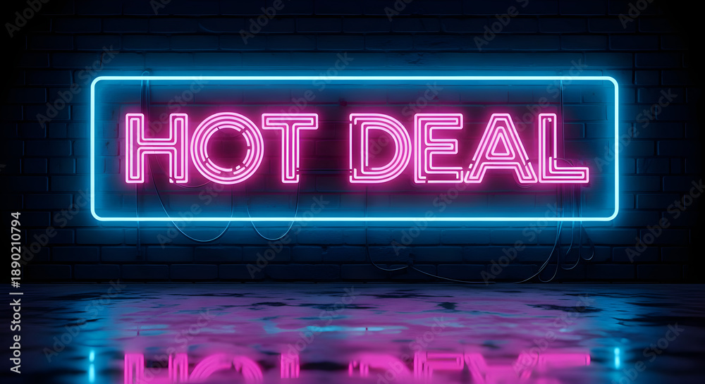 Obraz premium Futuristic Neon Hot Deal Sign Cyberpunk Blue Pink
