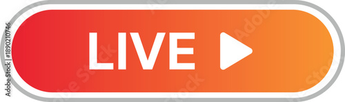 Red orange gradient rounded rectangle button with white text LIVE and play live button play streaming