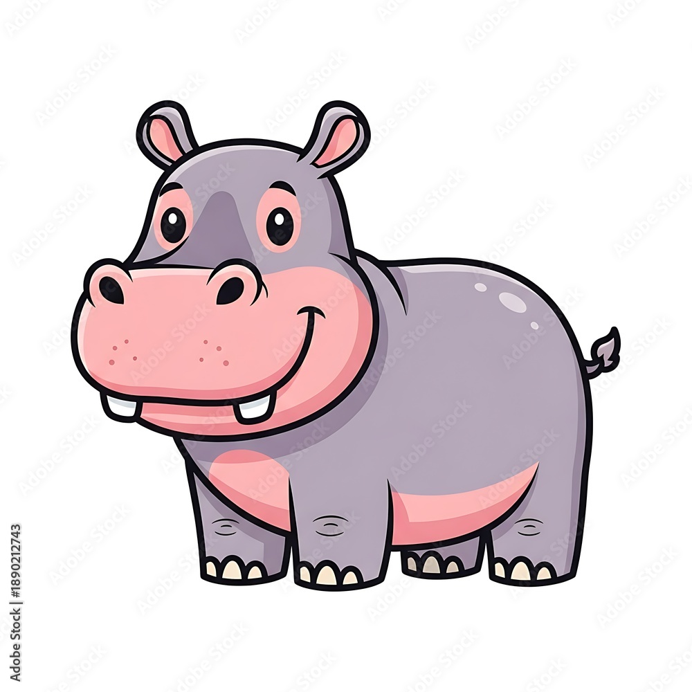 Obraz premium Happy Cartoon Hippopotamus Illustration.