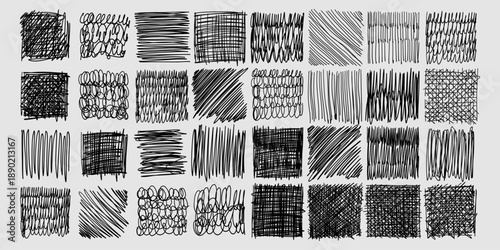 Pen shaded squares. Pen stroke scribble, hand drawn scrawl sketch texture and line sketched background vector set of pencil stroke square scribble illustration